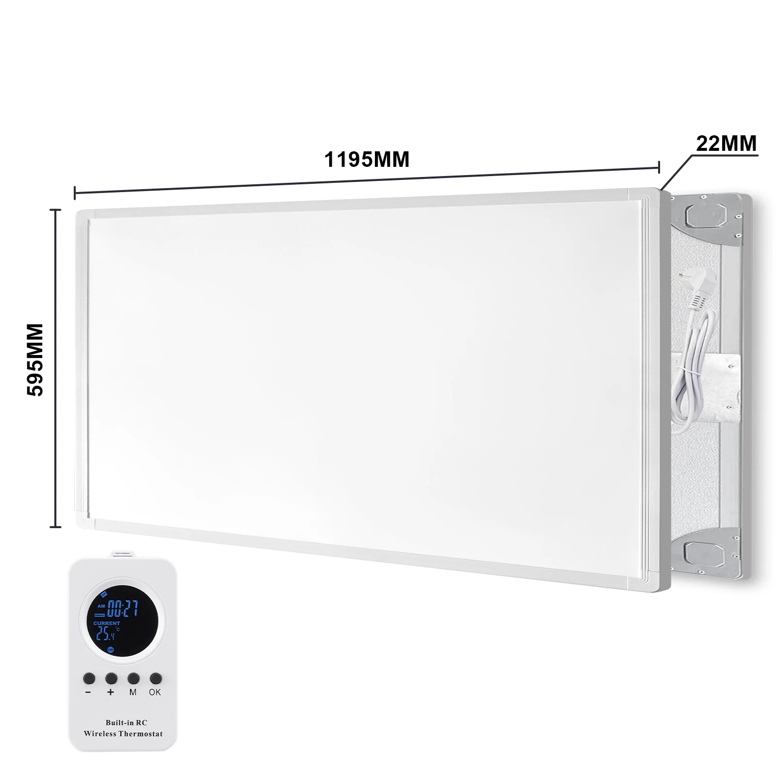 C-1000W 1195*595mm Intelligent Infrared Heating Panel Smart Temperature Control Plug-in Thermostat LCD Screen Wall Mounted