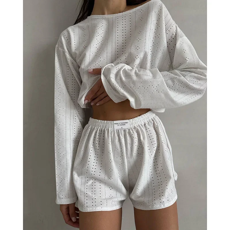 Pajamas for Women's Home Suit Spring Summer Pyjama Set Long Sleeve Tops with Shorts Sleepwear Loungewear Nightwear Pijama Mujer