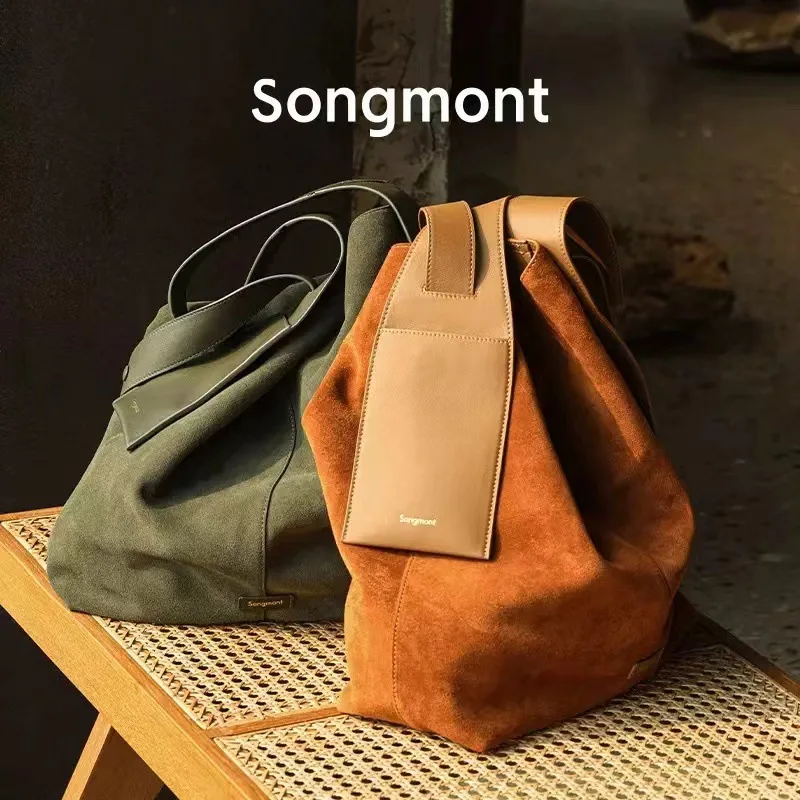 songmont ブラウン スエード ショルダーバッグ Songmont Size Suede Hanging Ear Tote Bag Casual Lazy Commuter