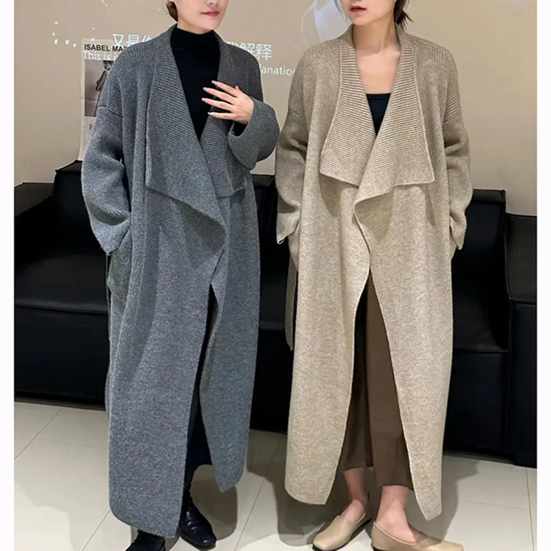 

2023 Long Style Coat for Women Autumn Autumn and Winter New Women Clothing Solid Color Wild Knitted Cardigan Coat