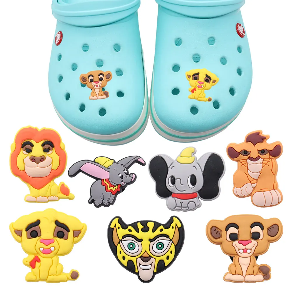 

Good Quality 1pcs Shoe Croc Charms The Lion King Simba Leopard Dumbo PVC Accessories Shoe Ornament For Croc Jibz Kids Party Gift