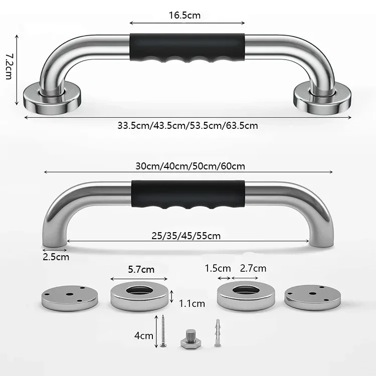 Bathroom Safety Armrest 304 Stainless Steel Silicone Handle Bathroom Armrest Bathtub Armrest Bathroom Grab Bars Accessories