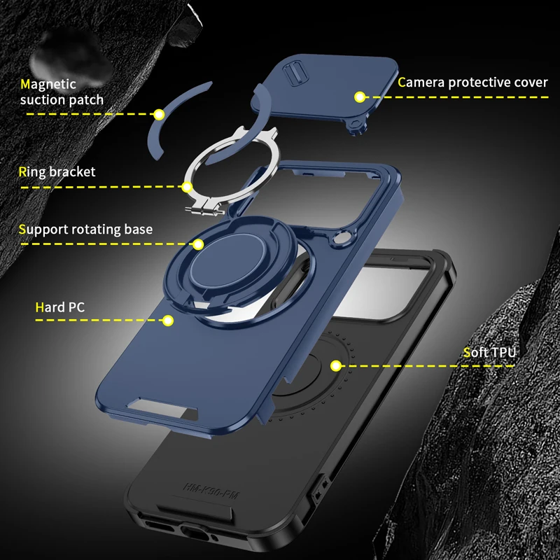 Magnetic Case with Sliding Window and Rotating Stand - Durable Hard PC Phone Cover in Stylish Design