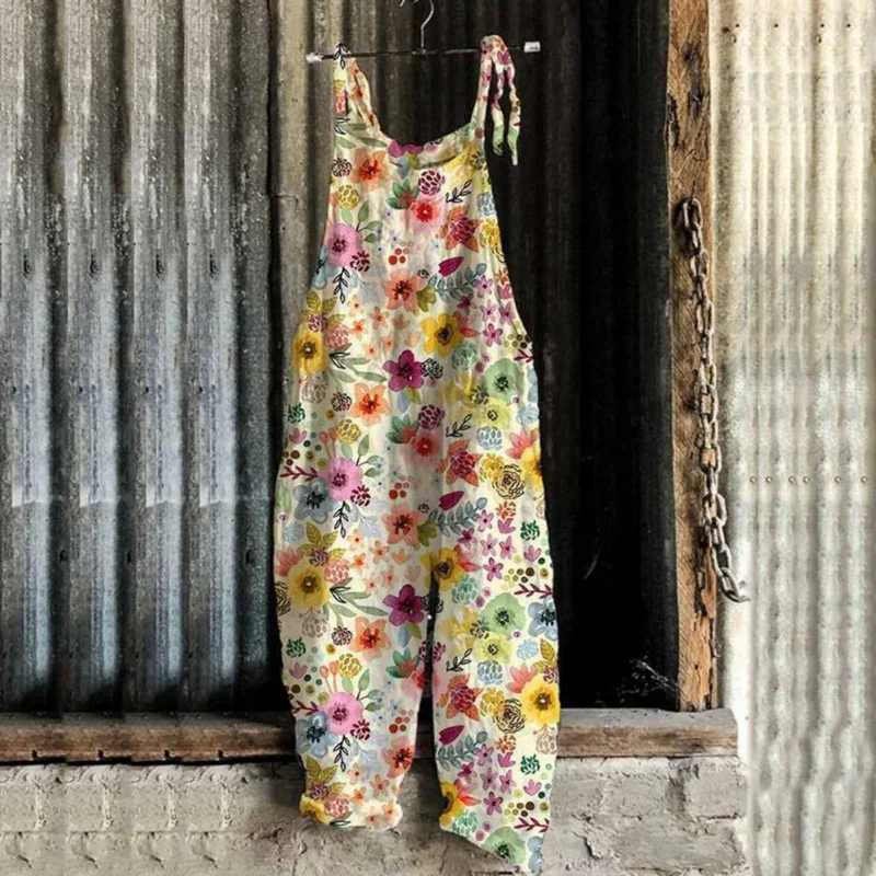 Harajuku Fashion Wide-leg Jumpsuit 2023 New Pants Casual Printing Vintage Jump Suit One-piece Women Summer Oversize Jumpsuits