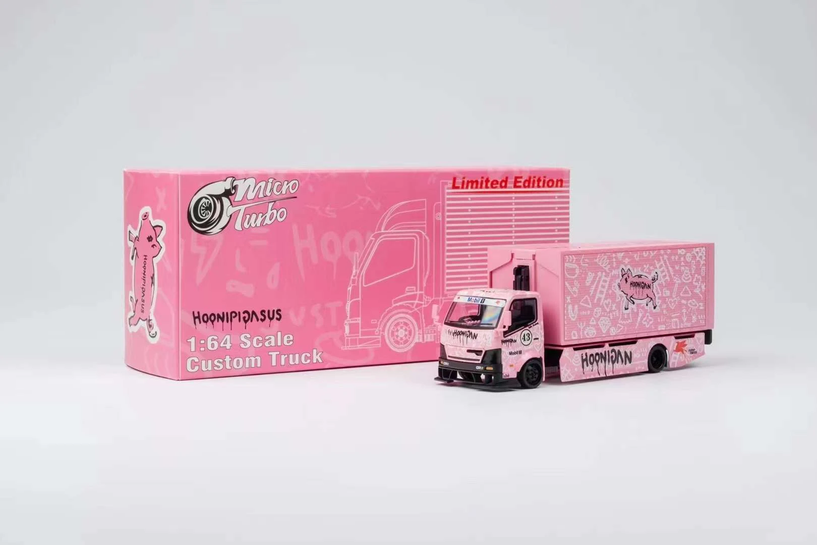 Micro Turbo 1:64 Ken Block 43 Gabbiano Wing Truck Container Trailer Pink Diecast Model Car