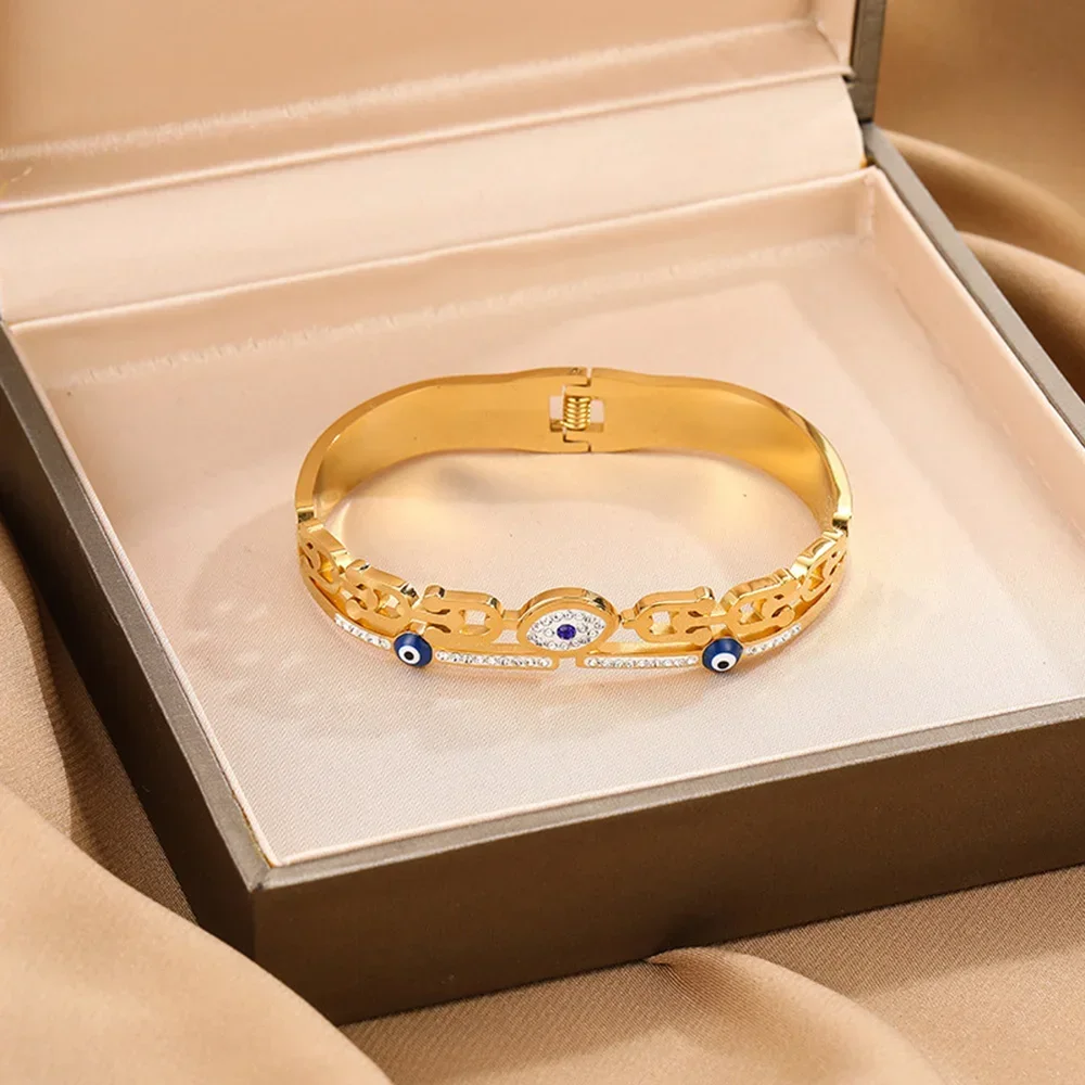 Stainless Steel Bracelets Women U Shape Evil Eye Charm Cuff Bracelet Bangles Fashion Gold Plated Jewelry Accessories Party Gifts 4
