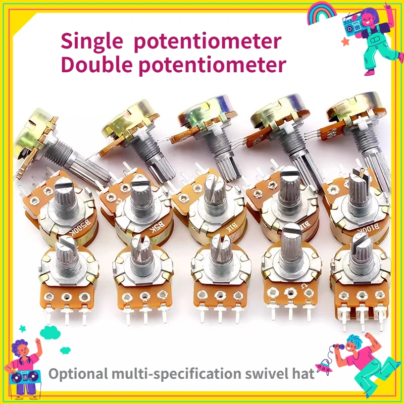 5PCS /lot Single Duplex Potentiometer WH148 Adjustable 15mm Handle B1K ...