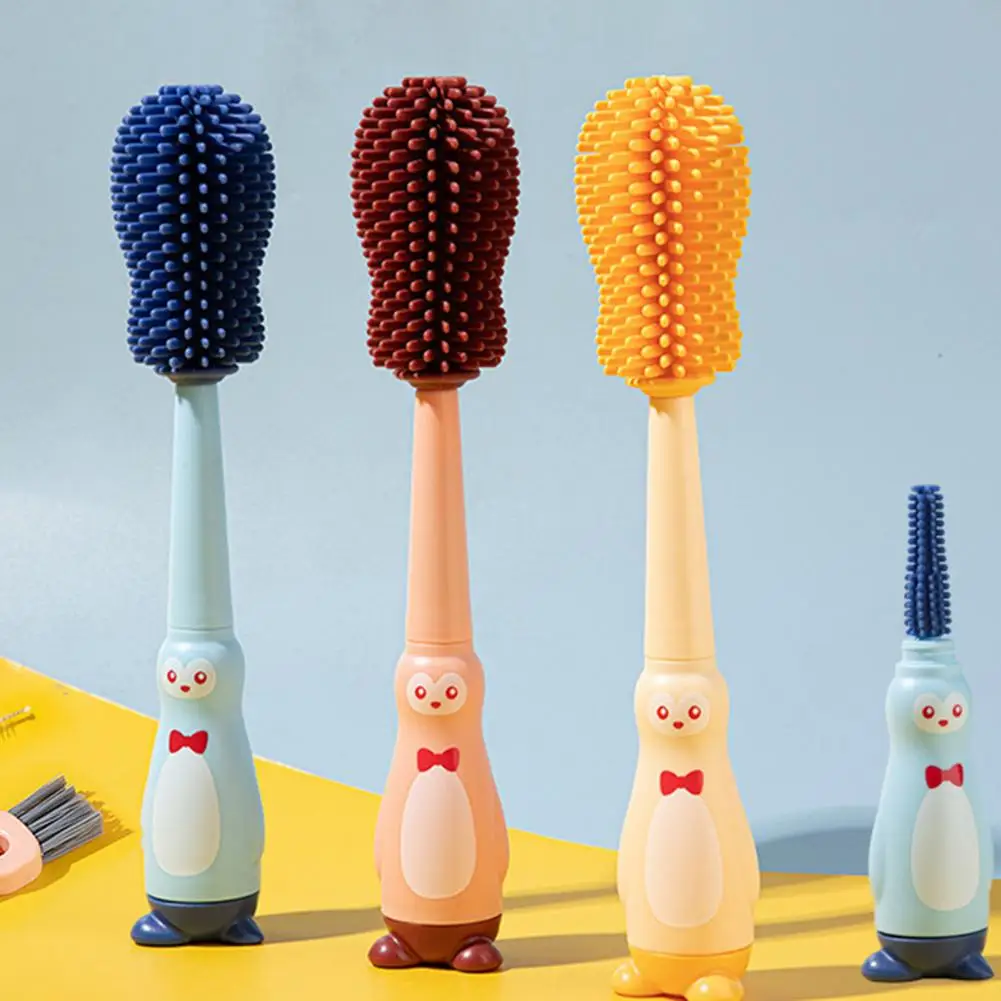 

Food-grade Silicone Brush Flexible Bristles Design 4-in-1 Silicone Baby Bottle Cleaner Brush Set Cartoon Shape for Sellers
