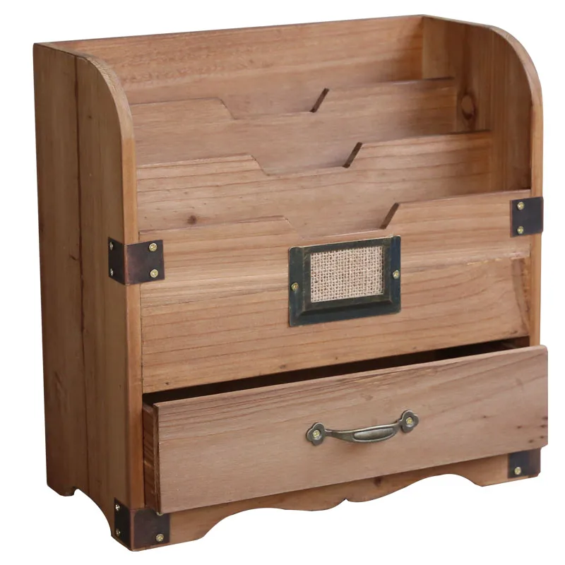 Handmade Wooden Document Filing Organizer Desktop Storage Holder Vintage Office Supplies
