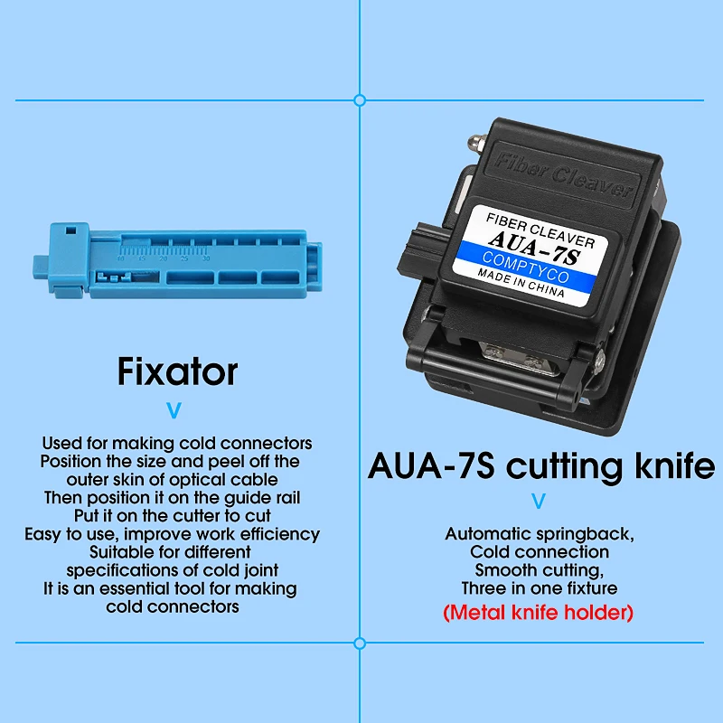 Optical Fiber Cold Splicing Kit Set With Fiber Cleaver AUA-M7 Mini 3 in 1  Optical Power Meter Visual Fault Locator10mw