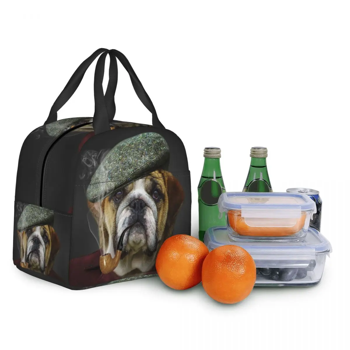 English Bulldog Painting Lunch Bag Portable Cooler Thermal Insulated British Dog Lunch Tote Box for Women Kids School Food Bags