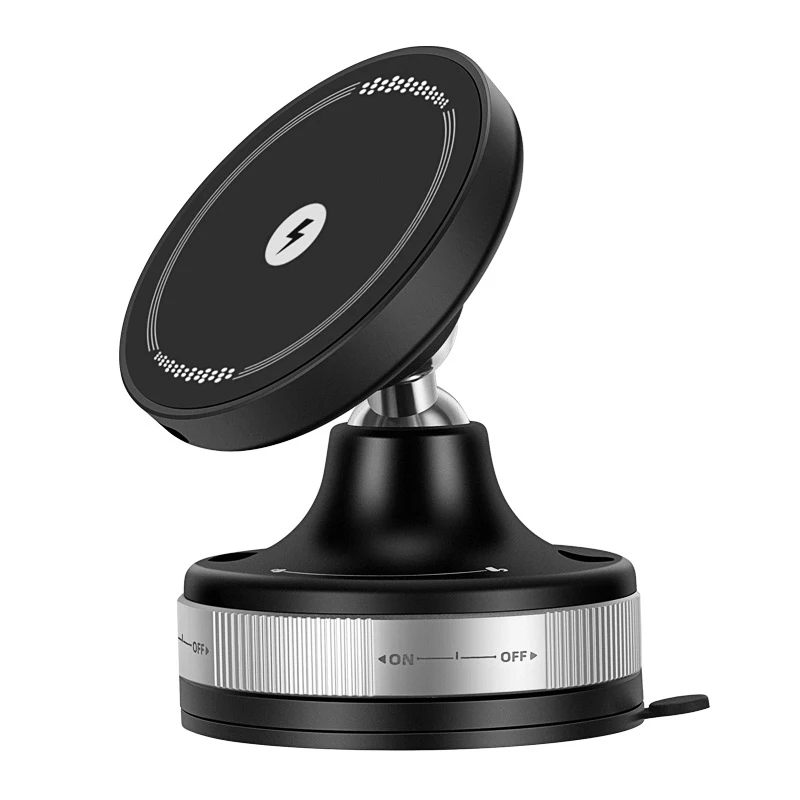 360° Rotation Car Vacuum Chucks Holder & 15W Magnetic Wireless Charger Stand For iPhone 17~12 Samsung Xiaomi Cellphone Bracket