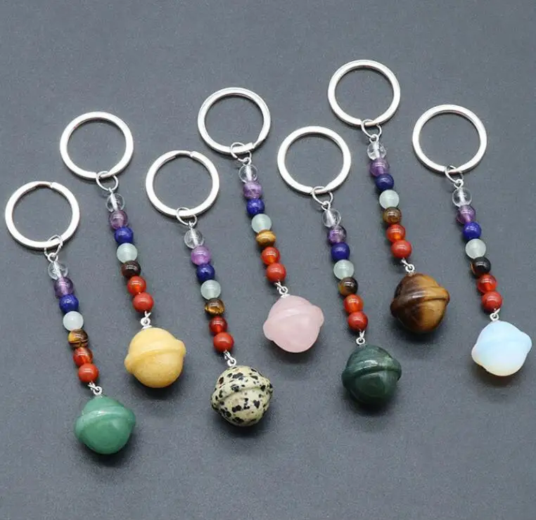 

12pcs Natural Crystal Stone 7 Chakra Beads Planet Keyring Keychain Bag Pendant Car Decor Key Chain Keyholder