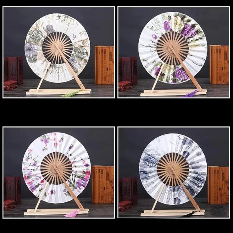 Ornamenti Di Artigianato A Ventaglio Rotondo Vintage Cinese Giapponese Retrò Stampato Ventaglio Pieghevole Fatto A Mano Artigianato Di Bambù Decorazio