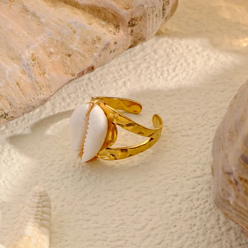 1pc Stainless Steel Men's Women's Summer Sea Life Shell Opening Ring, Bohemian Sea Life Decorative Ring for Vacation Wear