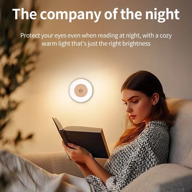 Round Led Wall Lamp Rechargeable Night Light with Touch Switch Dimmable Magnetic Book Light for Reading Bedroom Cabinet Closet 5