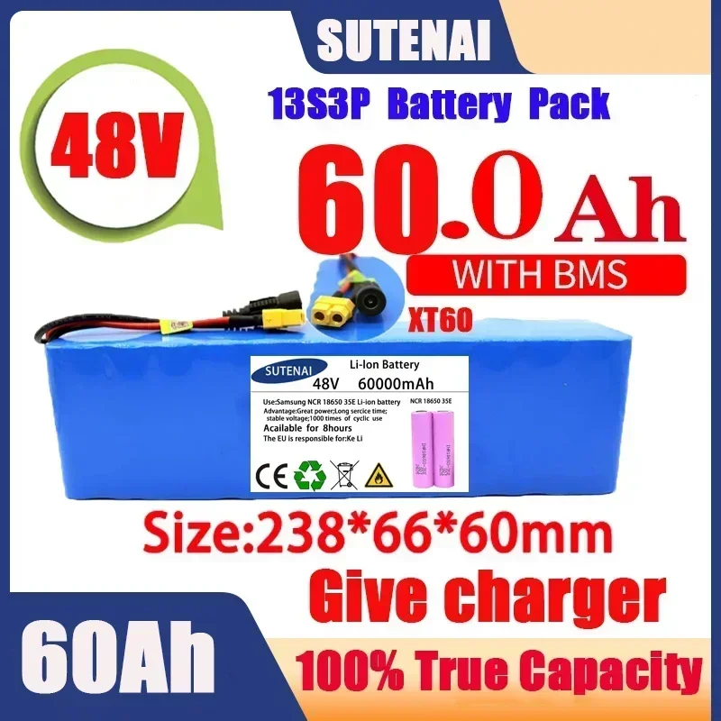 

Powerful 48V 120000mAh 1000w 13S3P XT60 120Ah Li-ion Battery for 54.6V Scooter Electric Bike with BMS Charger
