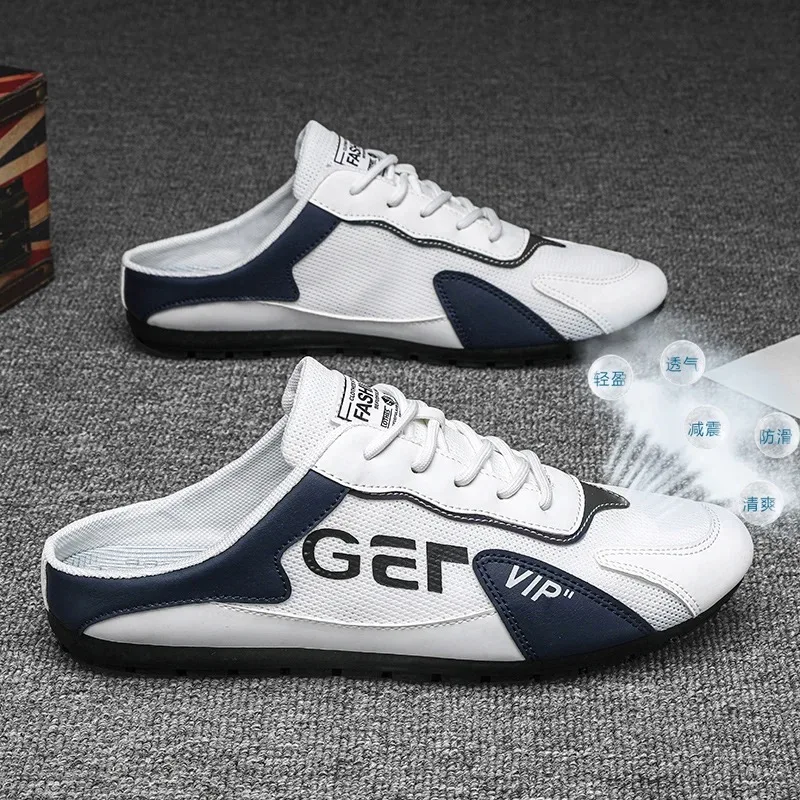 

2024 New Men's Shoes Fashion Half Slippers Mesh Breathable Casual Sneakers for Men Light Walking Shoes Loafers Zapatillas Hombre