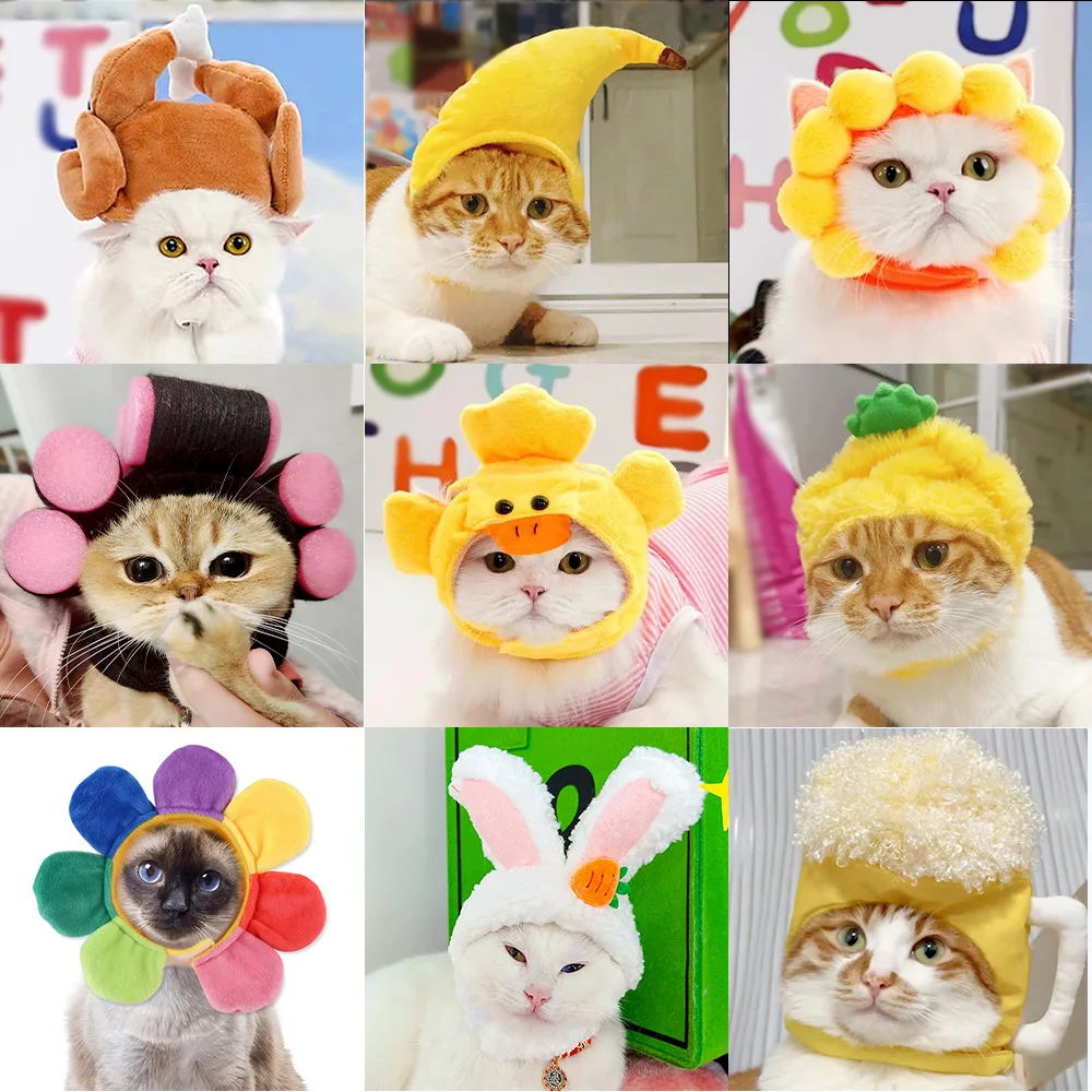 Pet Headgear Halloween Hat Cute Dog Teddy Dress Up Sunflower Pet Headwear Wig Cat