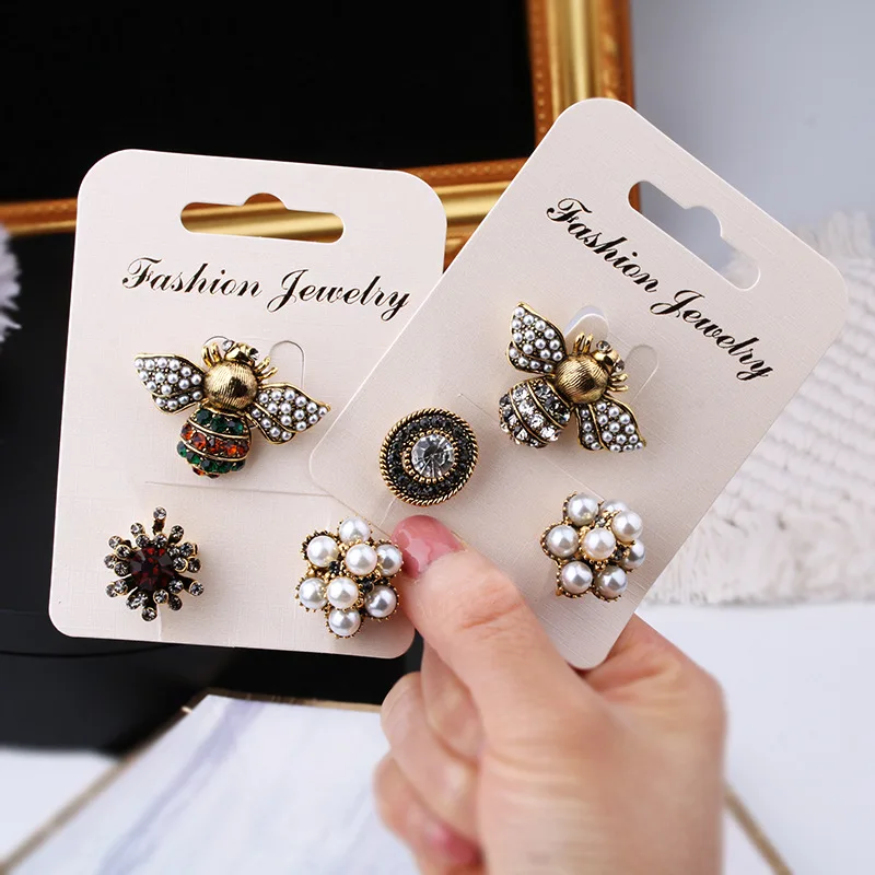 3pcs/set Bee Pearl Rhinestone Brooch Pins for Women