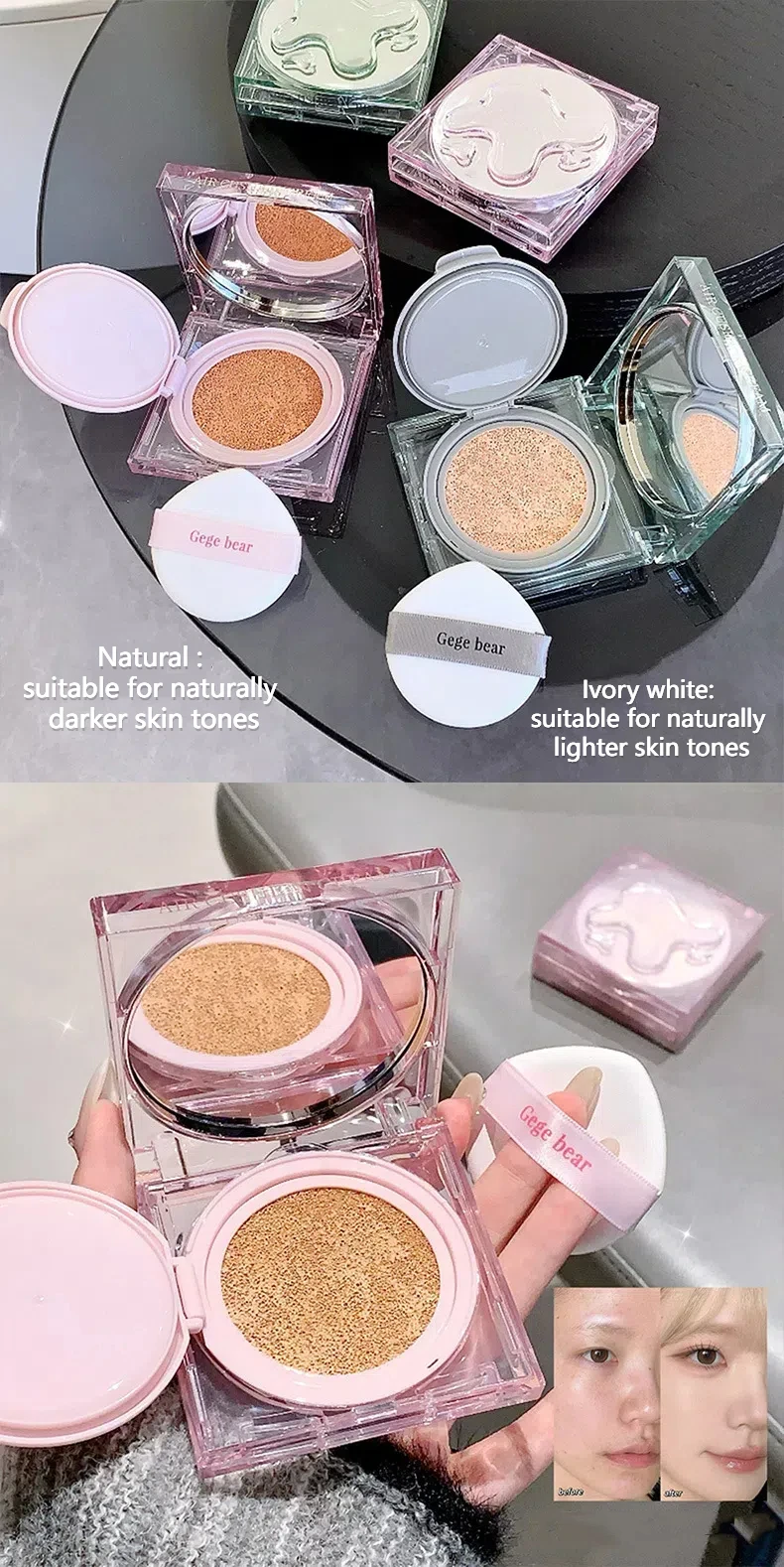 Description Picture 4 of itemBB Cream Air Cushion Liquid Foundation Full Coverage Waterproof Long-lasting Concealer 2 Colors Cushion Compact Face Makeup Base