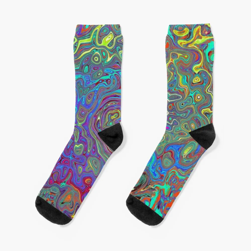 Trippy Fuchsia and Blue Abstract Retro Swirl Socks Rugby soccer sock floral socks Novelties Women's Socks Men's доска разделочная abstract 30 х 20 см