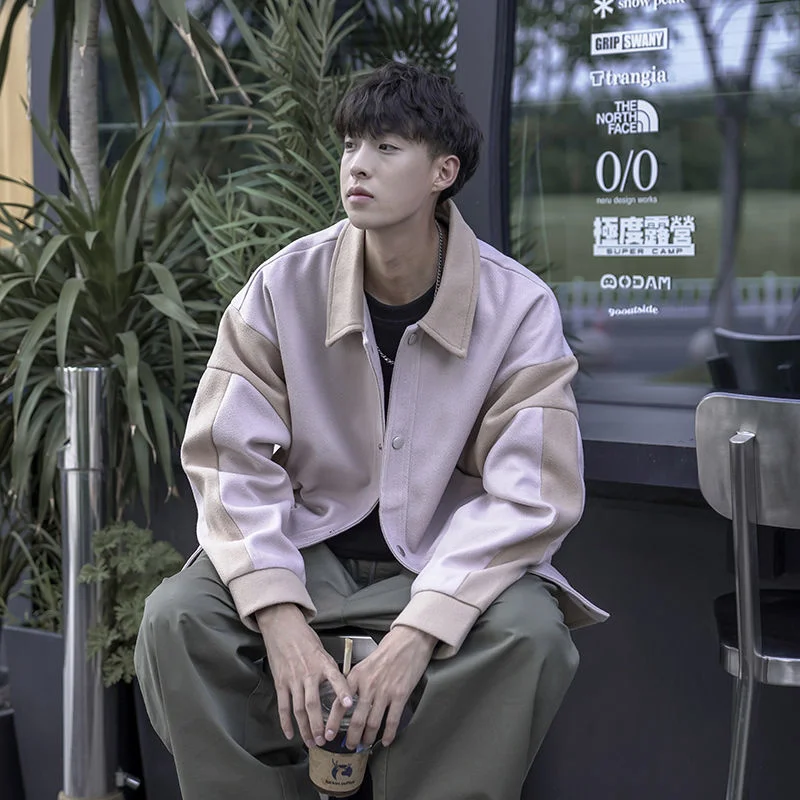 

2022 Men's Color Stitching Streetwear Bomber Jacket High-quality Black/khaki Color Coats Clothing Lapel Collar Outerwear M-2XL