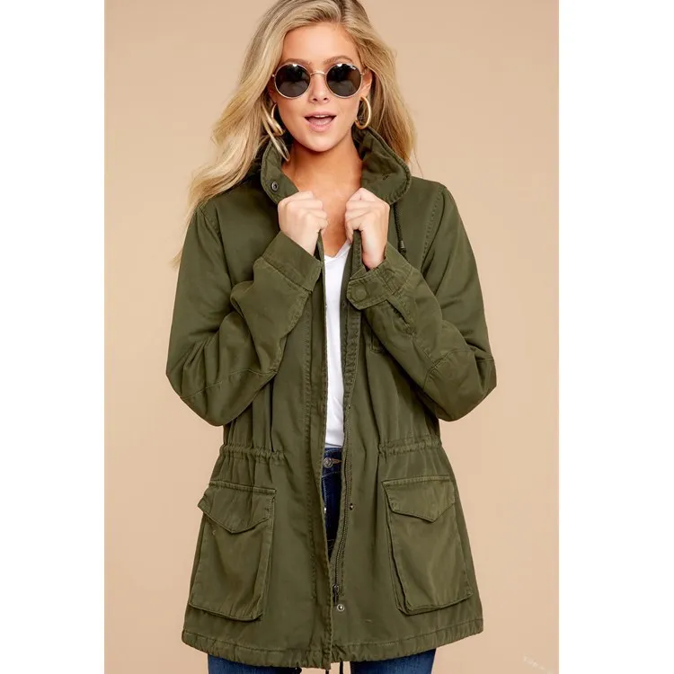 

2023 Fashion Waist Zipper Women's Hooded Coat Women's Casual Solid Polo Neck Drawstring Top