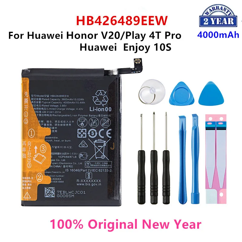 

100% Orginal HB426489EEW 4000mAh Battery For Huawei Honor V20/Honor Play 4T Pro/Enjoy 10S Replacement Batteries+Tools