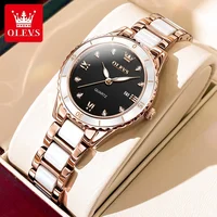 OLEVS Watches for Women Waterproof Ceramic Strap Women's Watch Luxury Diamond Inlay Luminous Dial Calendar Original Quartz Watch 2