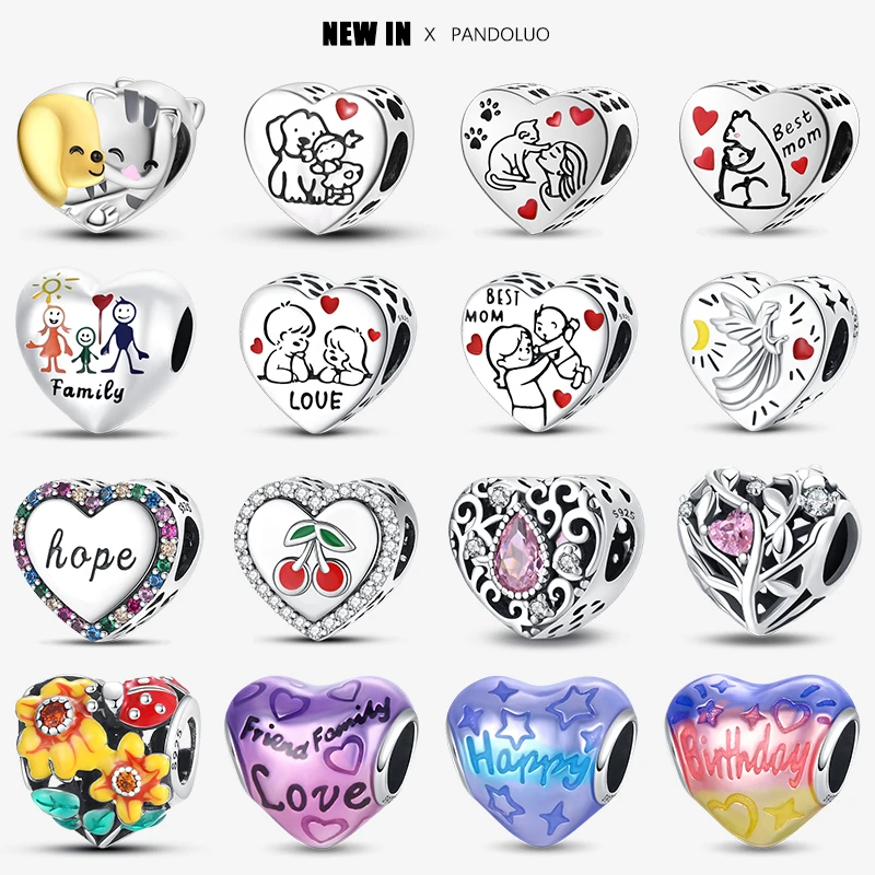 Бусины-шармы в форме сердца для браслета Pandora