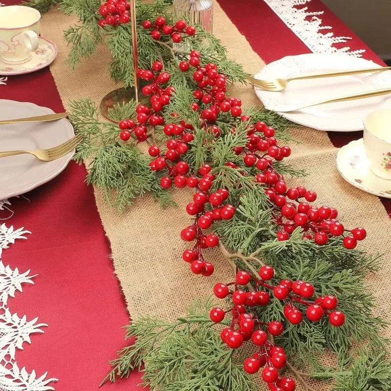 Christmas Decoration Red Fruit Simulation Flower Decor Garland Gift Flower Arrangement DIY Christmas Tree Berry Branches 200PCS artificial plants artificial flowers artificial fruits and vegetables artificial holly berries