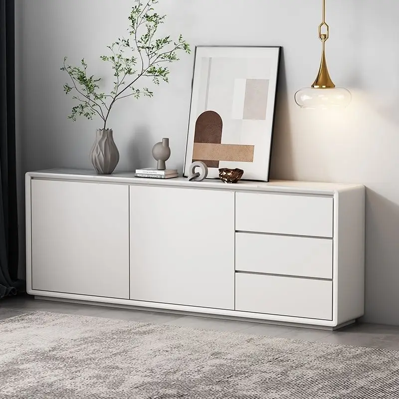 

Modern Minimalist Pure White Solid Wood Sideboard Large Capacity Living Room Locker Home Wall Entrance Cabinet