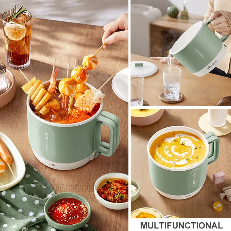 Bear 220V Multifunction Cooker Household 1.2L Capacity Hot Pot Mini Electric Cooking Machine Ceramic Glazed Nonstick Pan
