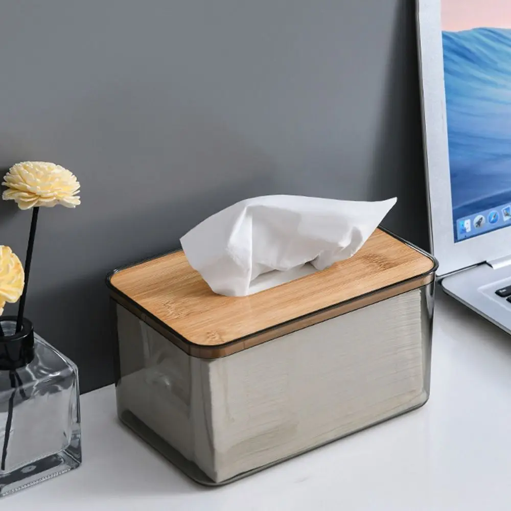 Tissue dispenser Ins Style Minimalist Wooden Tissue Box Rectangular Transparent Toilet Paper Holder Decorative with Bamboo Lid