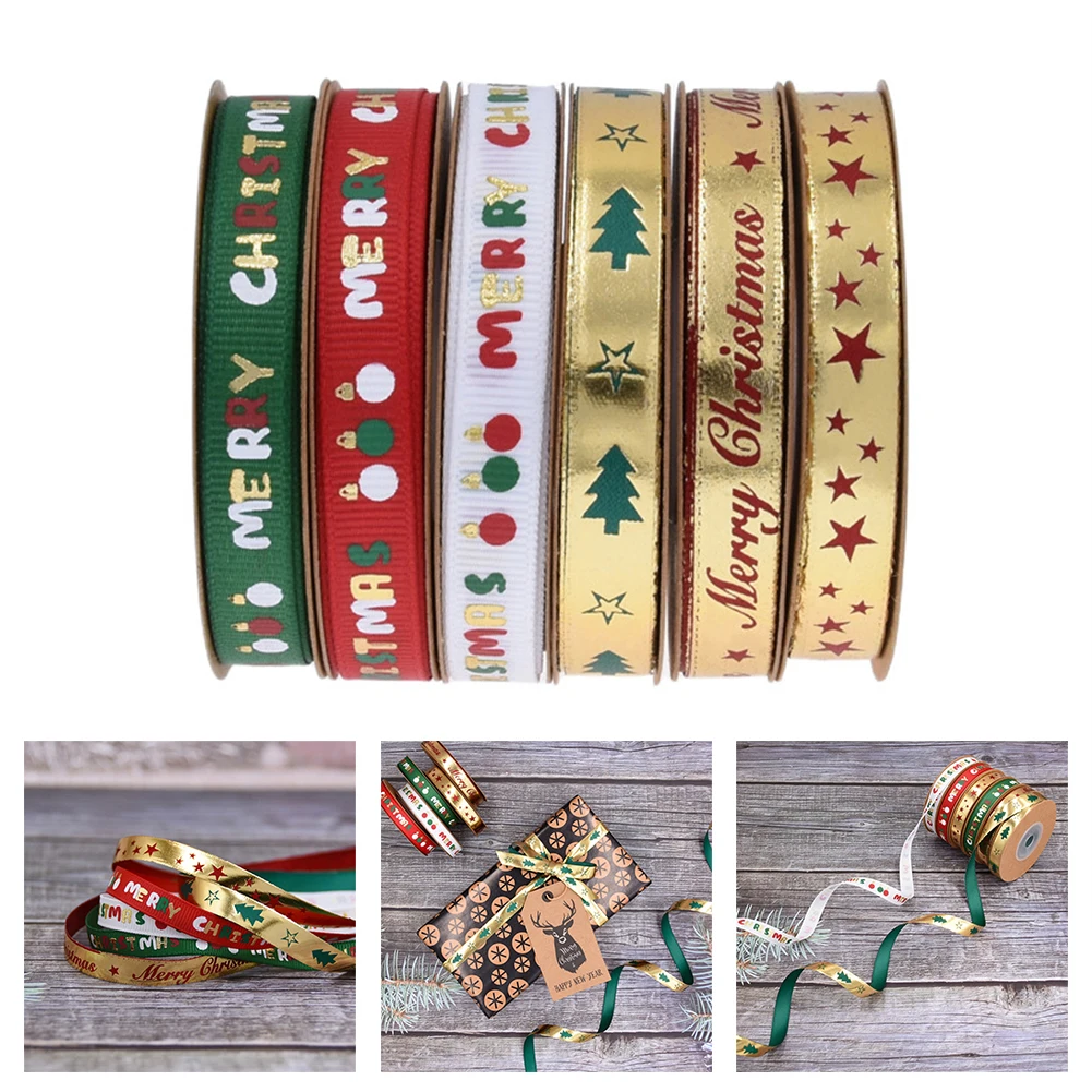 

1pcs Christmas Silk Satin Gift Ribbon Printed Grosgrain Ribbons For Gift Wrapping Wedding Decoration Hair Bows DIY 10 Yards