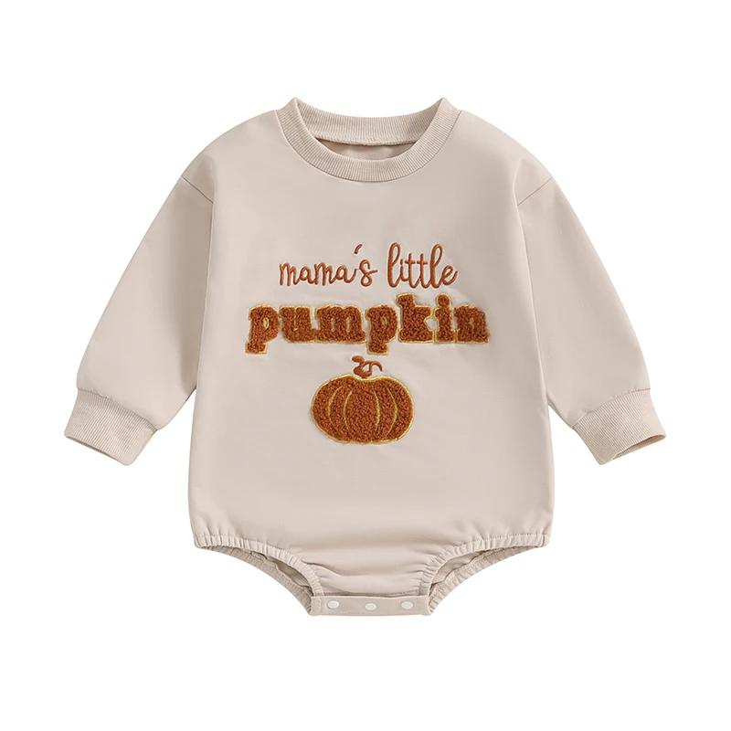 Pudcoco Baby Girl Boy Sweatshirt Romper Halloween Clothes Letter Pumpkin Fuzzy Embroidery Longsleeve Toddler Fall Jumpsuit 0-18M 1
