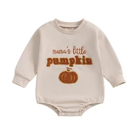Pudcoco Baby Girl Boy Sweatshirt Romper Halloween Clothes Letter Pumpkin Fuzzy Embroidery Longsleeve Toddler Fall Jumpsuit 0-18M 1