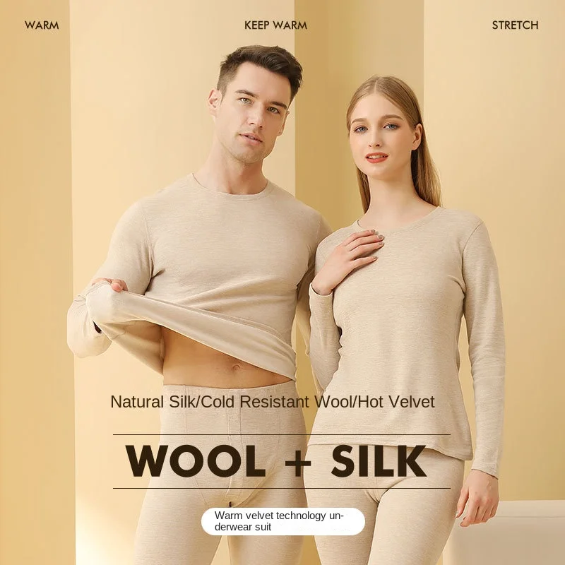 2pcs Long Johns Winter Women and Men Fleece High Elastic Bottoming Top Pants Warm Lingerie Ultra Soft Comfort Skin-friendly Set