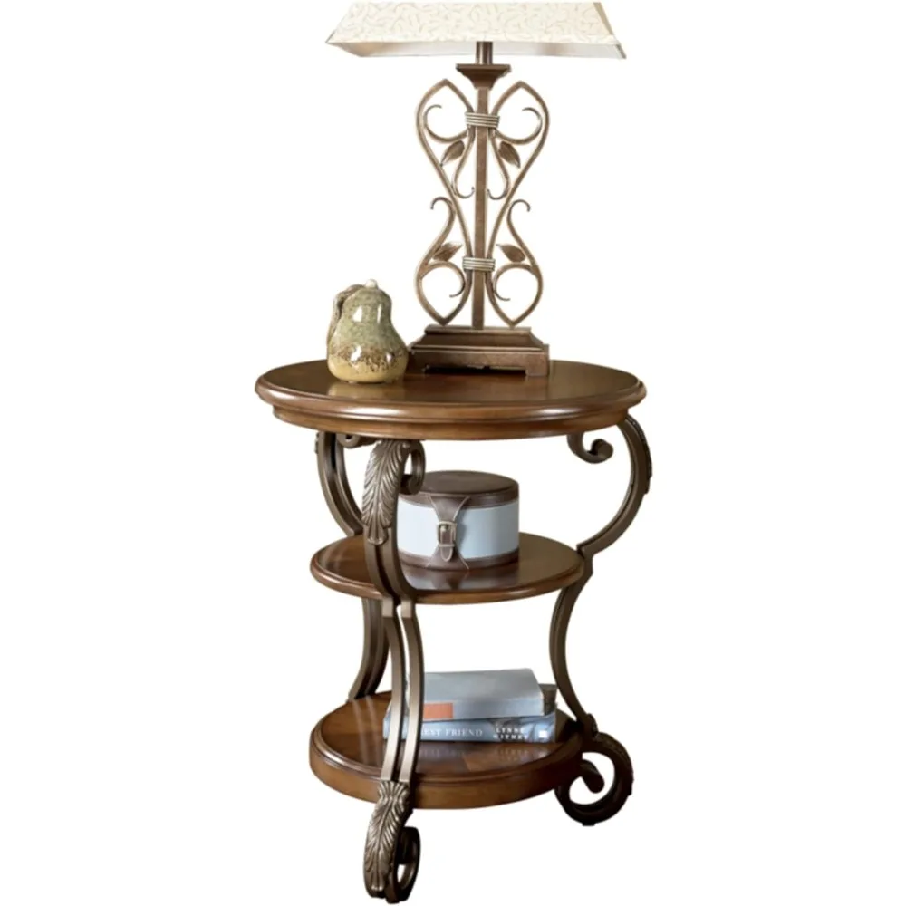 Nestor Traditional Hand-Finished Chairside End Table with 2 Fixed Shelves, Dark Brown