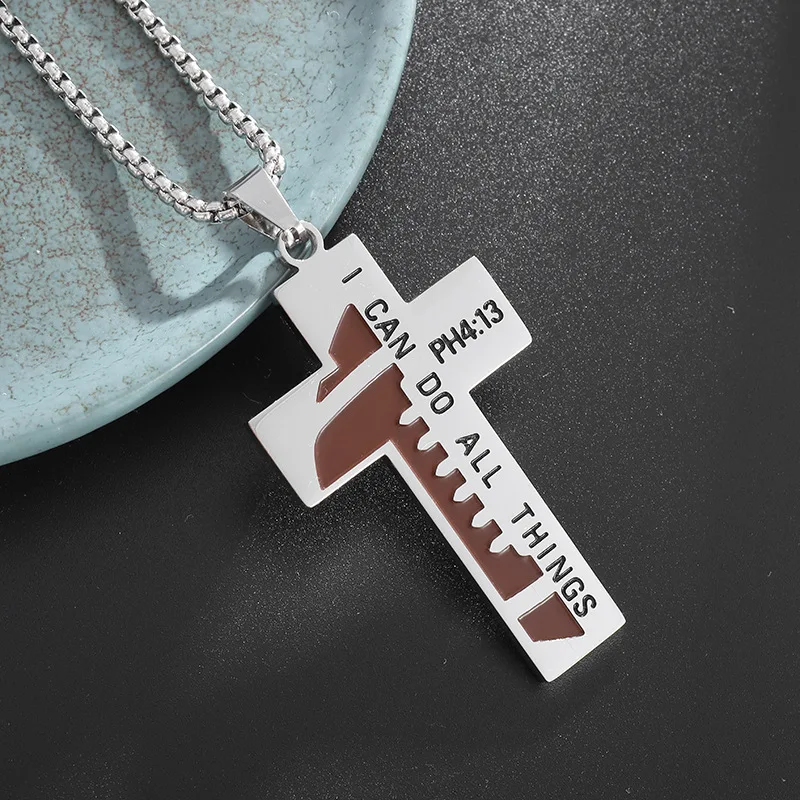 Stainless Steel Baseball Cross Necklace for Men