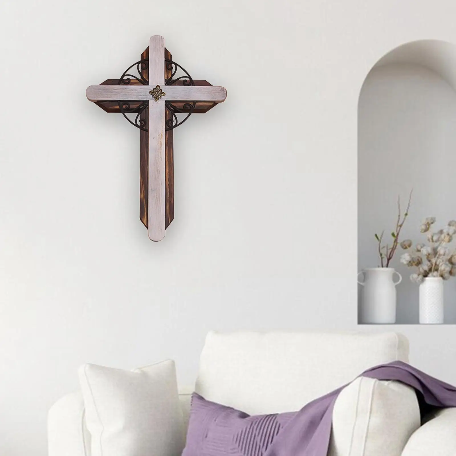 Christian Wall Cross Decorative Sculpture, Elegant Design, 34x25cm