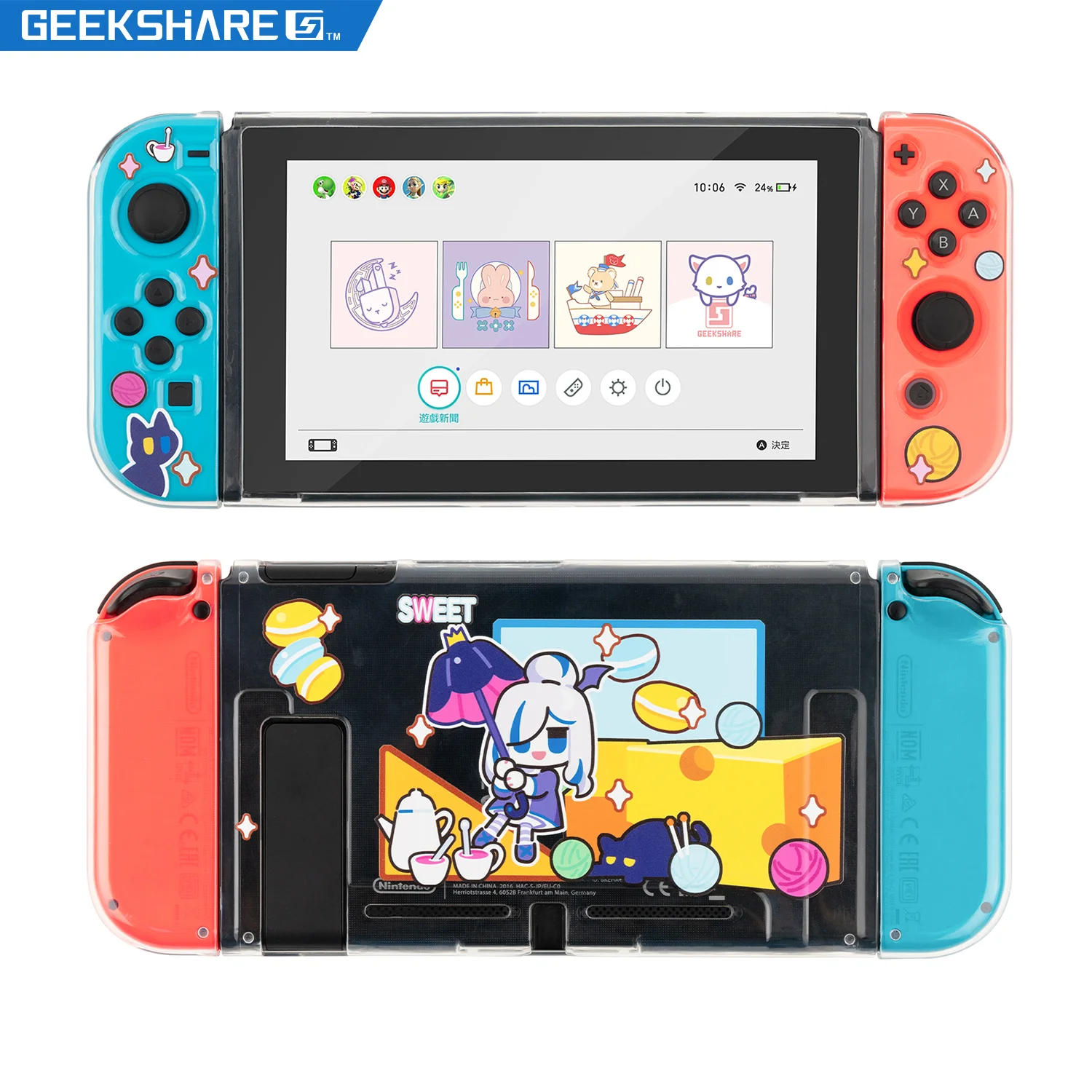 GeekShare Case For Nintendo Switch Lite Kawaii Sweet Hight Tea Translucent Back Grip Protective