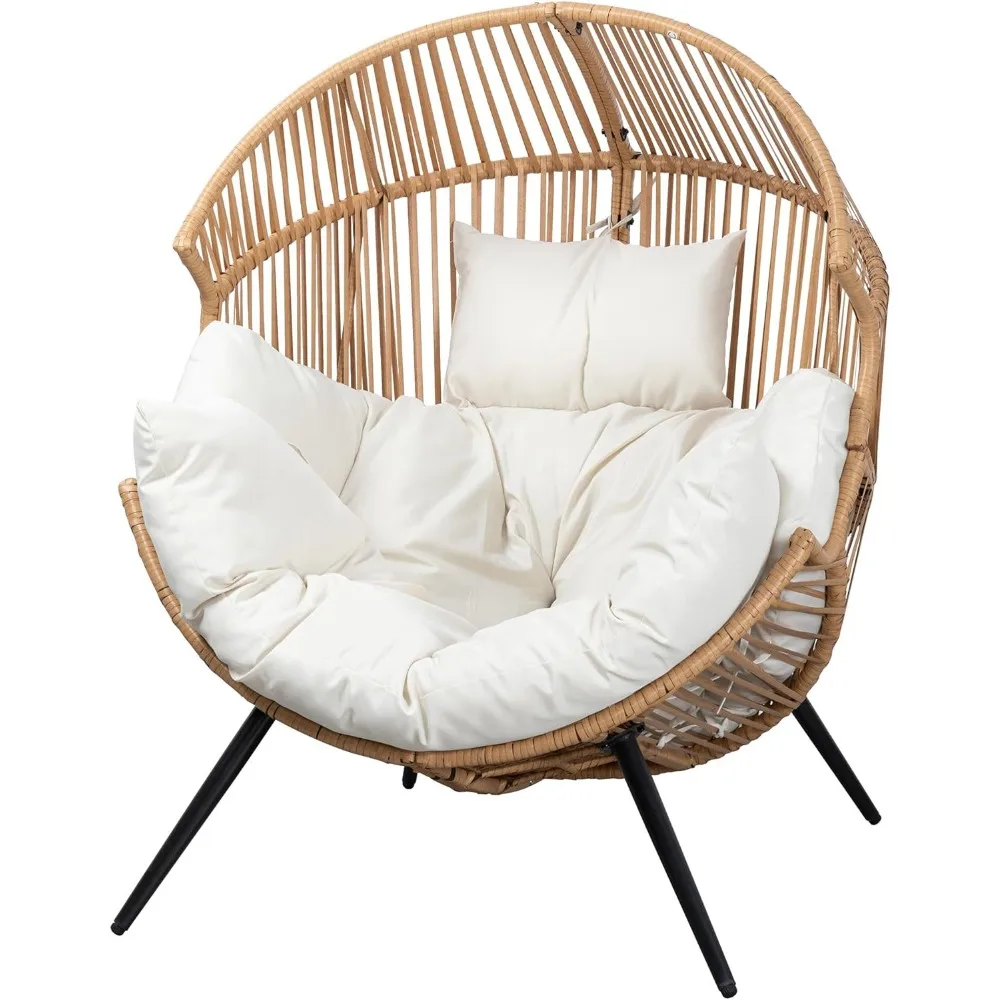 Egg Chair Wicker Outdoor Chairs, Oversized Patio Chair Oversized Lounger Chair with Cushion for Indoor Living Room, Bedroom, Ou 5
