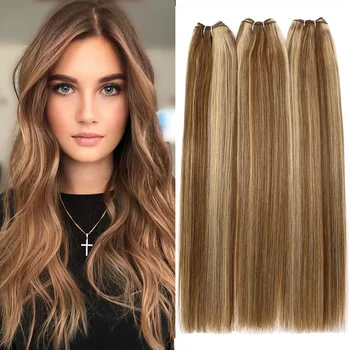 Evidenziare Fasci di capelli umani Trama 100% Remy Capelli umani europei Tesse 100G /50G Tessitura dei capelli Intrecciatura Capelli lisci naturali