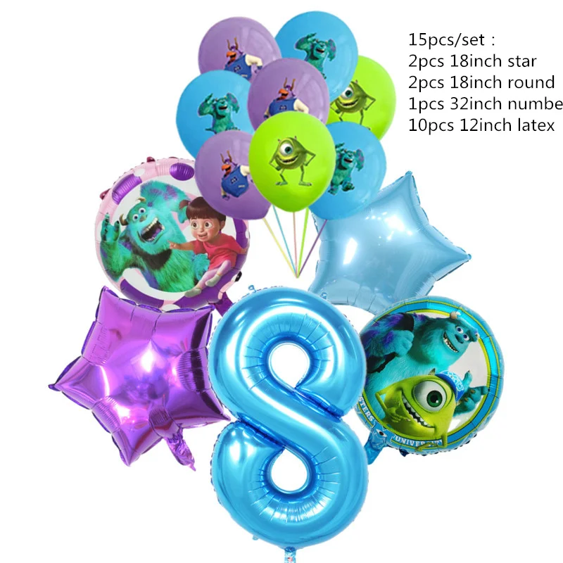 thumbnail image 1 of 1 juego de globos de Disney Monsters University para decoración de fiesta de cumpleaños, globo de dibujos animados con números azules de 32 pulgadas, suministros para baby shower, juguetes para niños, 1 of 5
