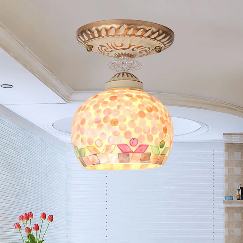 

Mediterranean Ceiling Lights Bohemian Glass Home Loft Decor for Living Room Creative Shell Lamp Kitchen Bedroom Lighting Fixture