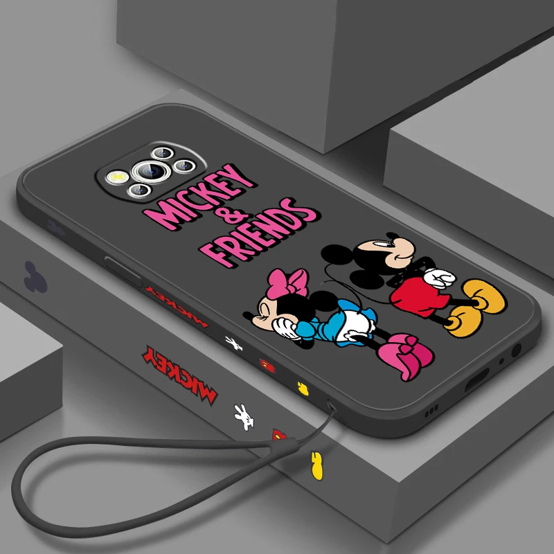 

Mickey Minnie Disney For Xiaomi Mi Poco X5 X4 X3 M5 M5S M4 M3 F5 F4 F3 F2 C40 Pro GT NFC 5G Liquid Left Rope Phone Case