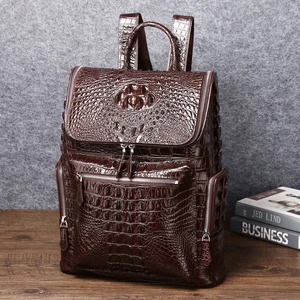 SUWERER Quality Business men's bag Real Cowhide Leather Crocodile Pattern backpack Men shoulder bags Genuine Leather backpack