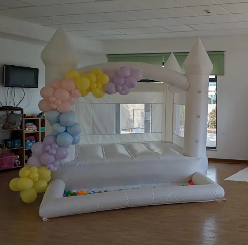 Inflatable Jumping Castle 3.7*2.7*2.6M White Bounce House For Kids Bouncy House White For Children With Blower Slide Outdoor Toy 6